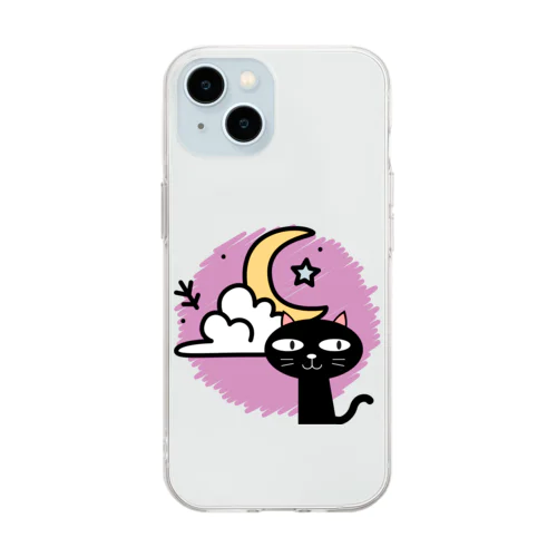 月夜の黒猫 Soft Clear Smartphone Case