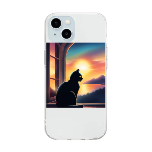 黒猫 黒ちゃん Soft Clear Smartphone Case