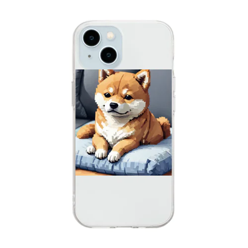 クッションの上でくつろぐ柴犬 Soft Clear Smartphone Case