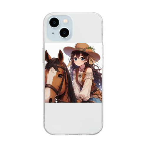 乗馬を楽しむお嬢様 Soft Clear Smartphone Case