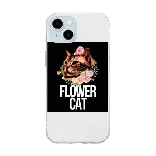 フラワーキャットのドラ猫ちゃん Soft Clear Smartphone Case