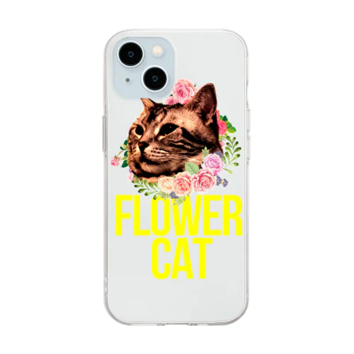 フラワーキャットのドラ猫ちゃん Soft Clear Smartphone Case