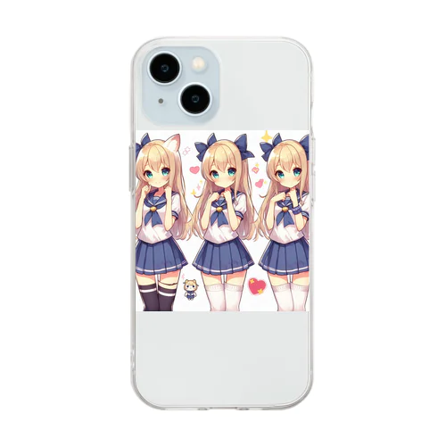 セーラー服　ロングヘア　美少女　アニメ　漫画　日本 Soft Clear Smartphone Case