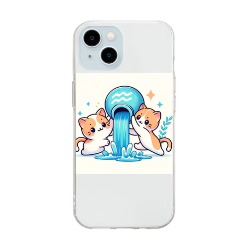 水瓶とネコ Soft Clear Smartphone Case