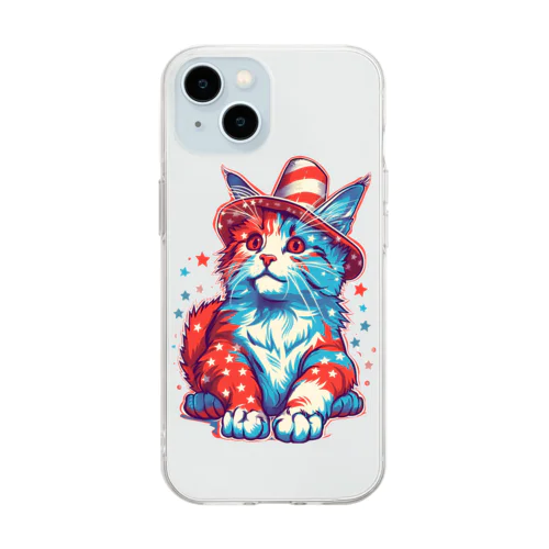 猫LOVEアメリカ Soft Clear Smartphone Case