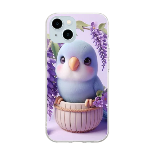 藤の花と可愛い小鳥😍 Soft Clear Smartphone Case