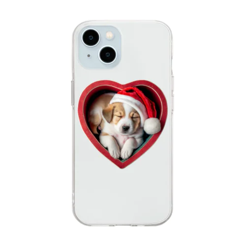 クリスマスの癒しの子犬 Soft Clear Smartphone Case