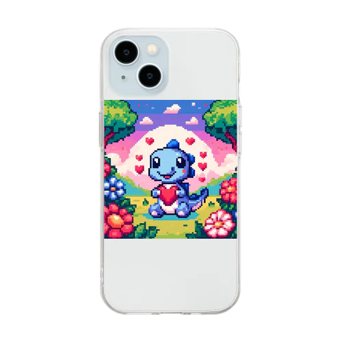 ピクセルアート 恐竜の子ども Soft Clear Smartphone Case