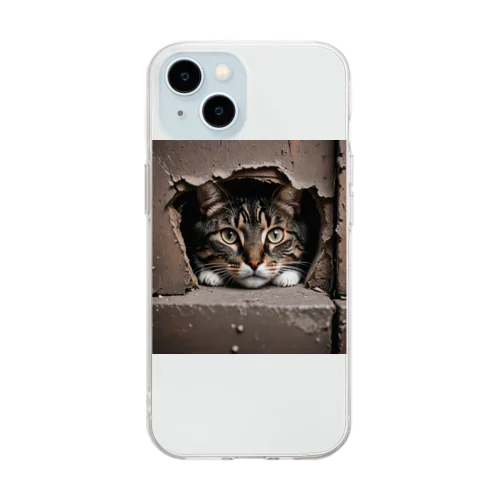 隙間からこんにちは猫 Soft Clear Smartphone Case