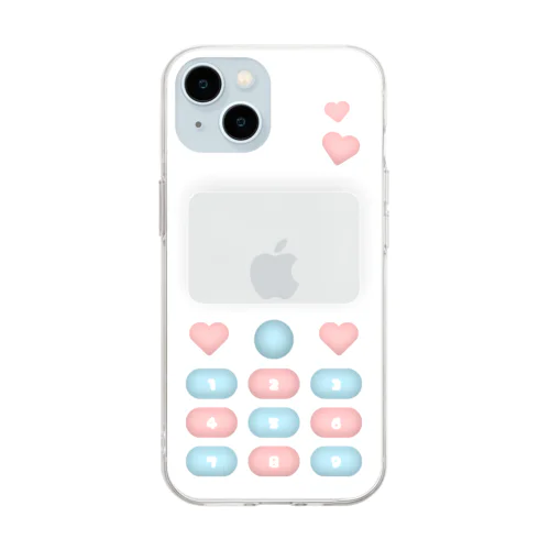 ガラケー風ケース　白ピンク水 Soft Clear Smartphone Case