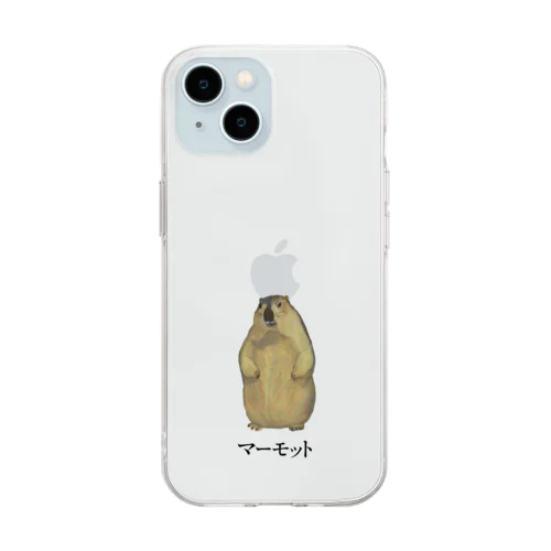 たたずむマーモット（文字あり） Soft Clear Smartphone Case