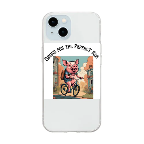 豚と自転車 Soft Clear Smartphone Case