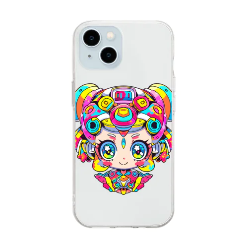 カラフルサイバーパンク少女 Soft Clear Smartphone Case