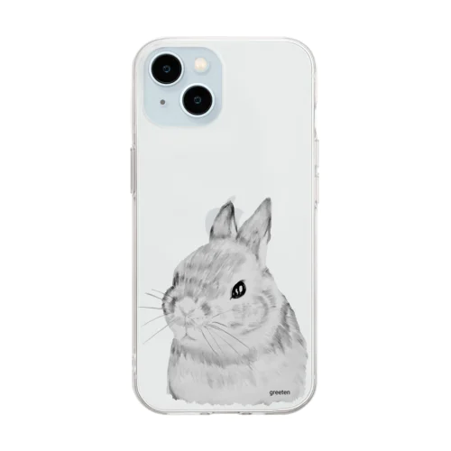 うさぎ　アートモノクロ Soft Clear Smartphone Case