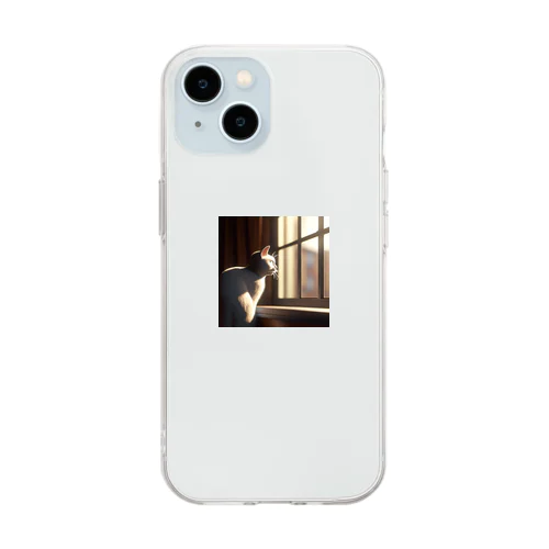 外を見ている猫 Soft Clear Smartphone Case