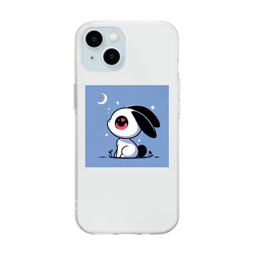 ハートうさぎさんと夜空 Soft Clear Smartphone Case