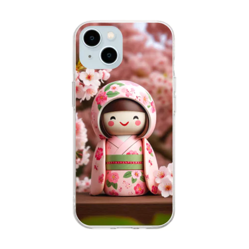 kokeshi dolls桜 Soft Clear Smartphone Case