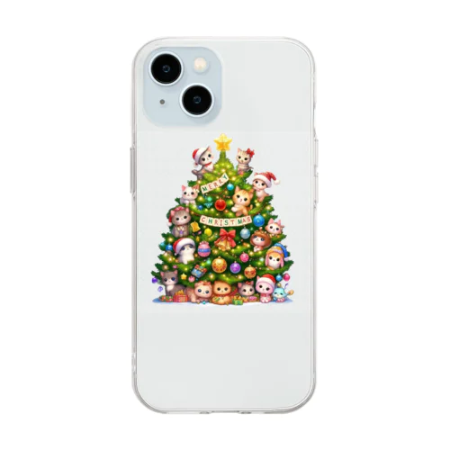 クリスマスツリーとキュートな子猫たち Soft Clear Smartphone Case