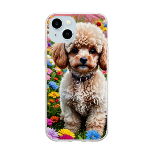 花と犬 Soft Clear Smartphone Case