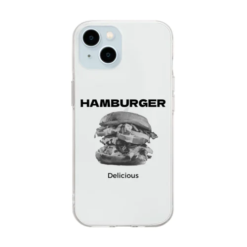 Delicious HAMBURGER🍔モノクロクールハンバーガー ソフトクリアスマホケース