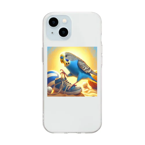 セキセイインコのスニーカー紐ほどきチャレンジ！かわいいインコグッズ Soft Clear Smartphone Case