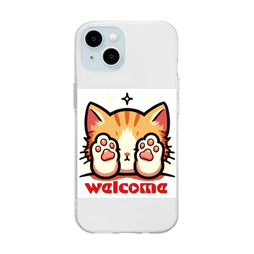 肉球で目隠し猫ちゃん Soft Clear Smartphone Case