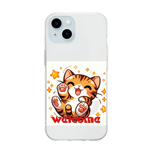 楽しく笑う肉球の猫ちゃん Soft Clear Smartphone Case