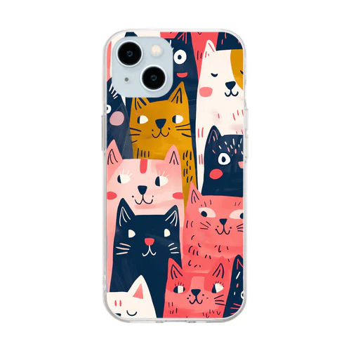 集合（ねこ？） Soft Clear Smartphone Case