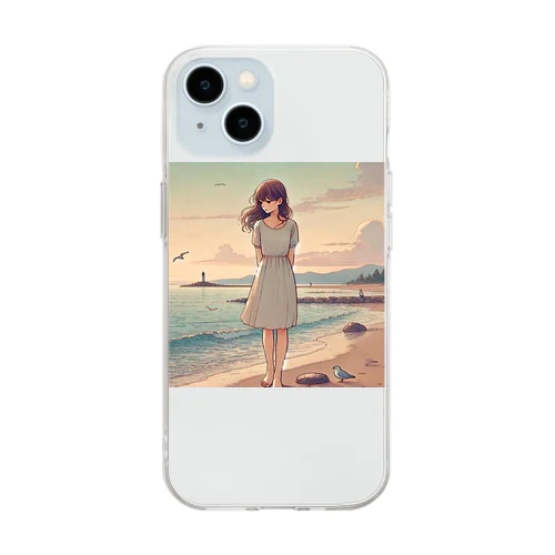 海辺の女の子 Soft Clear Smartphone Case