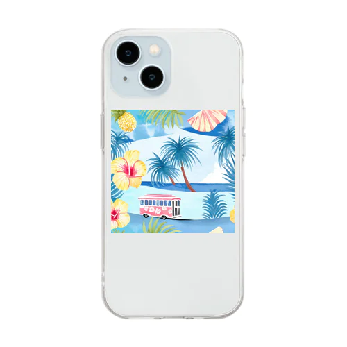 ハイビスカスとトロリー Soft Clear Smartphone Case