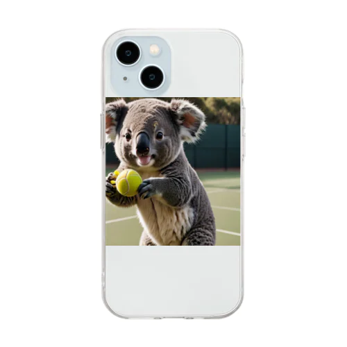 コアラとテニス Soft Clear Smartphone Case