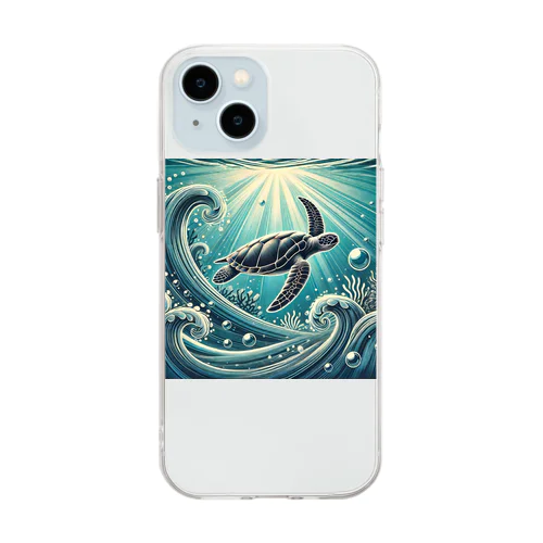 ウミガメと水流 Soft Clear Smartphone Case