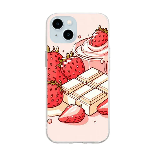 苺とピンクとホワイトチョコレートが可愛い3 Soft Clear Smartphone Case