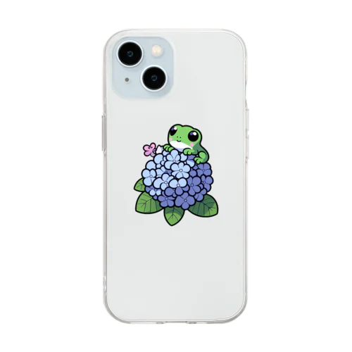 あじさいの花と🐸カエル君 Soft Clear Smartphone Case