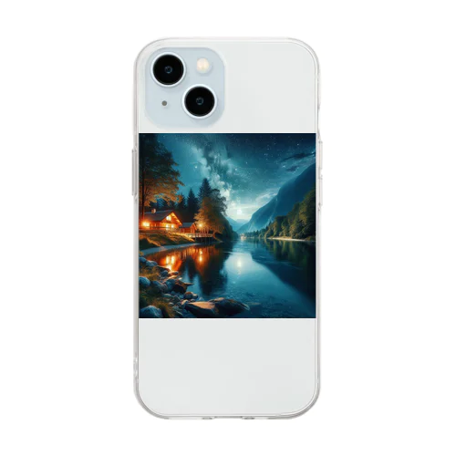 綺麗な夜景を描いたグッズです Soft Clear Smartphone Case