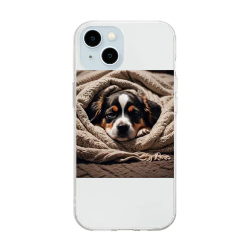 毛布に包まる犬 Soft Clear Smartphone Case