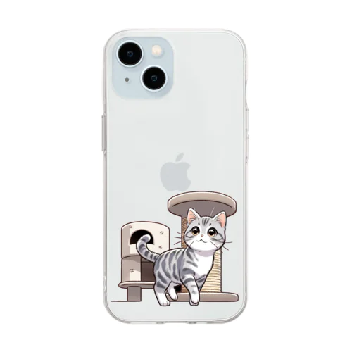 ねこタワー の 猫 Soft Clear Smartphone Case