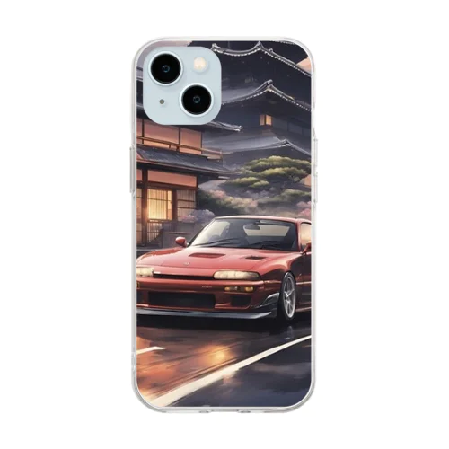 赤いスポーツカーと日本の風景 Soft Clear Smartphone Case