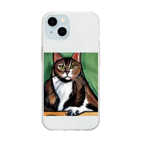 どっしりかまえる猫ちゃん Soft Clear Smartphone Case