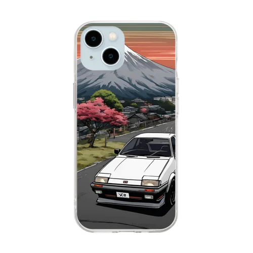 白いスポーツカーと日本の風景2 Soft Clear Smartphone Case