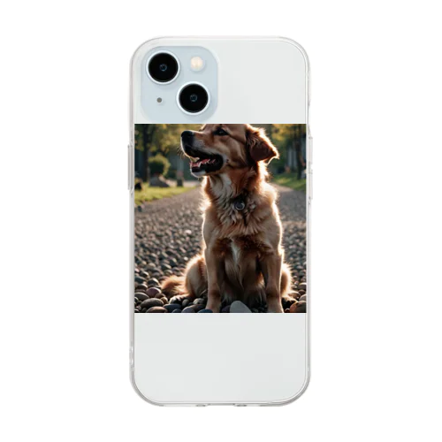 日の影に隠れる犬 dog sunshin opposite Soft Clear Smartphone Case