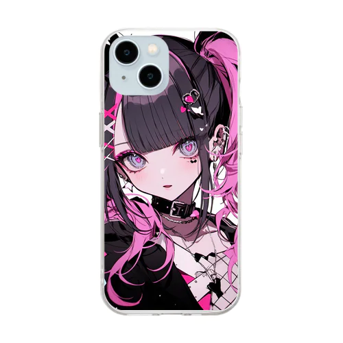 ピンク髪女の子 Soft Clear Smartphone Case