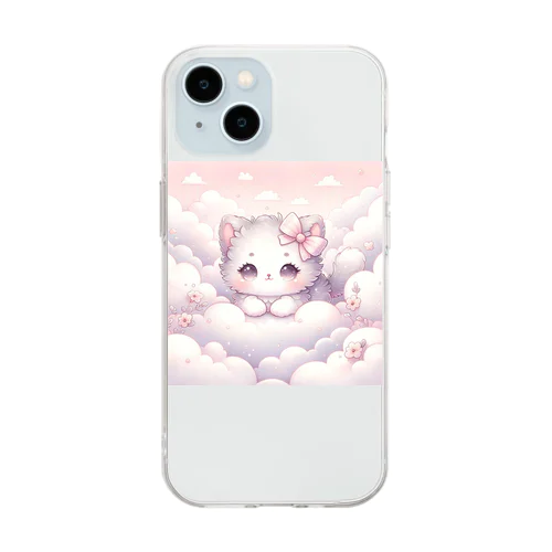 「雲の中のふわふわ子猫」 Soft Clear Smartphone Case