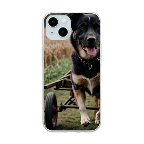 このキュートな写真では、リヤカーを引っ張る愛らしい犬が登場♪  Soft Clear Smartphone Case