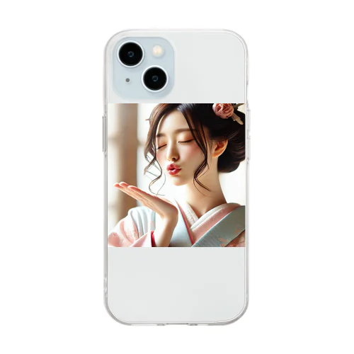 優美な伝統美：キス顔の和装美人 Soft Clear Smartphone Case