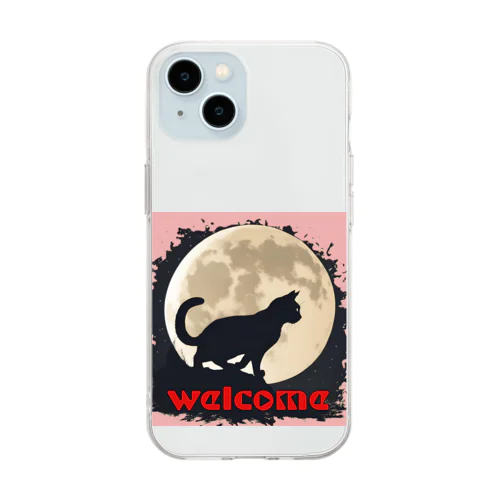 猫と月Ⅰ Soft Clear Smartphone Case