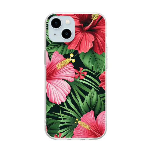 赤色の花ハイビスカス Soft Clear Smartphone Case