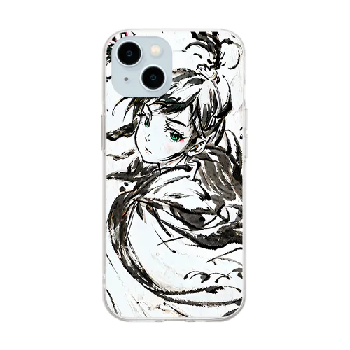 水墨画の龍 Soft Clear Smartphone Case