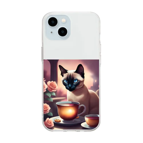 紅茶を楽しむかわいい猫ちゃん　 Soft Clear Smartphone Case