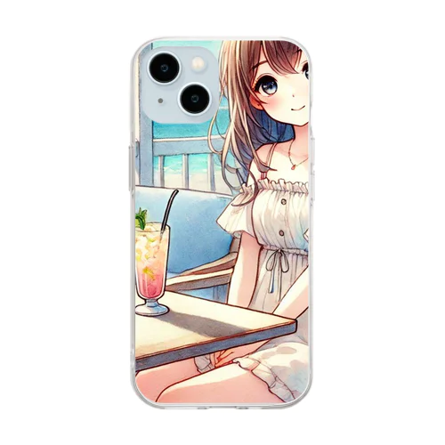 浜辺のカフェで Soft Clear Smartphone Case